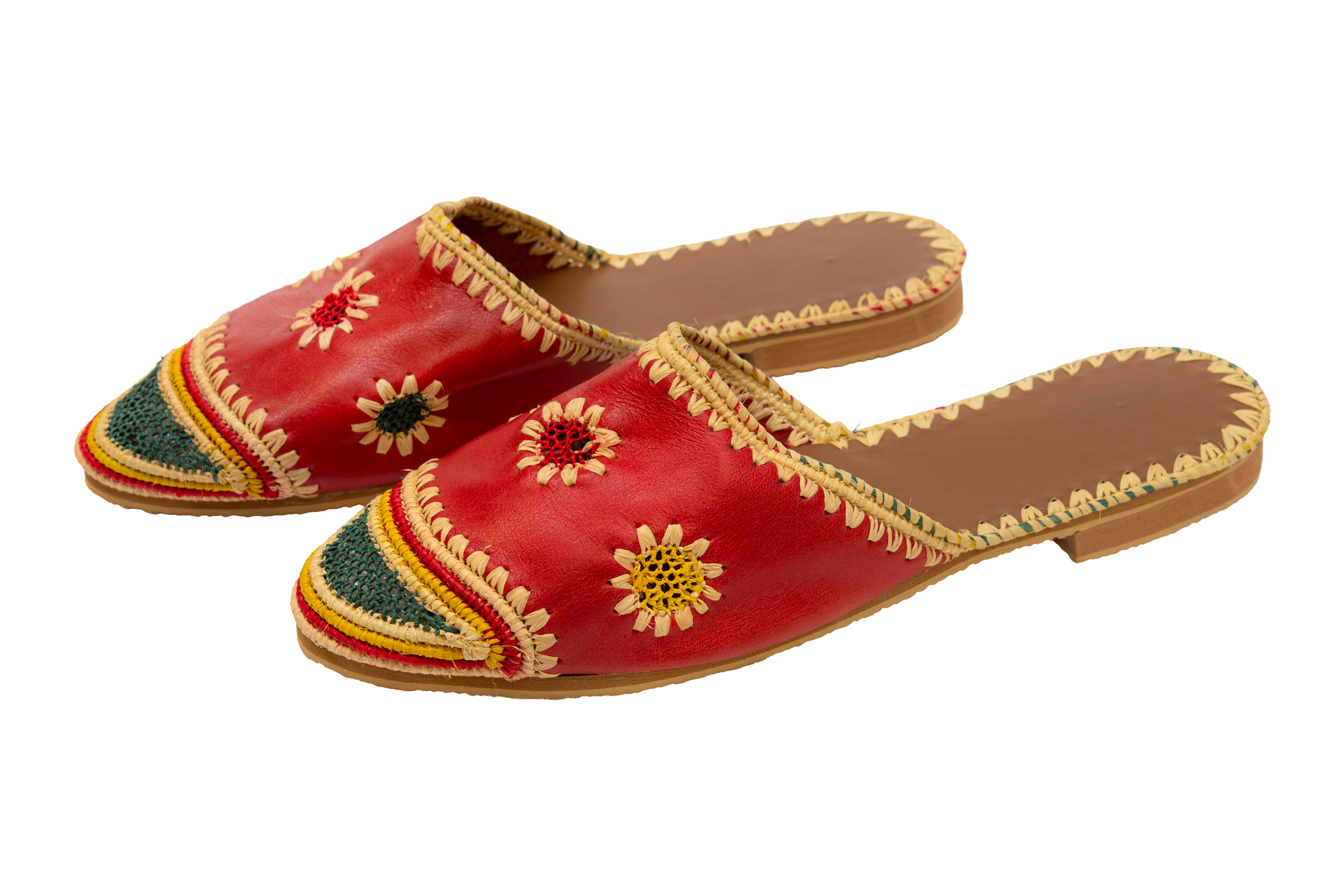 Sandalias marroquí en cuero diseño floral-rojo