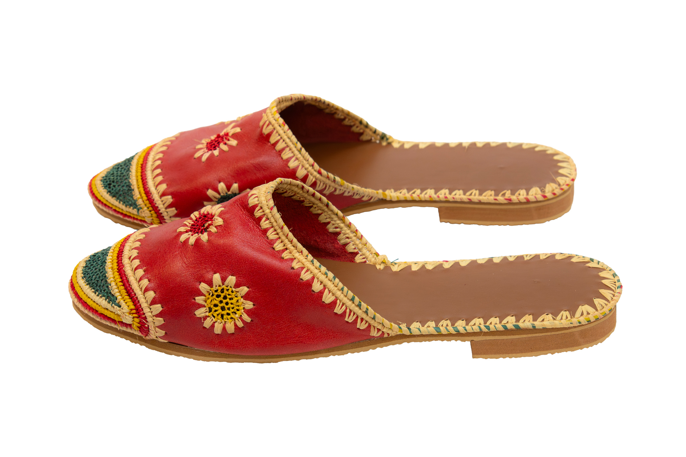 Sandalias marroquí en cuero diseño floral-rojo