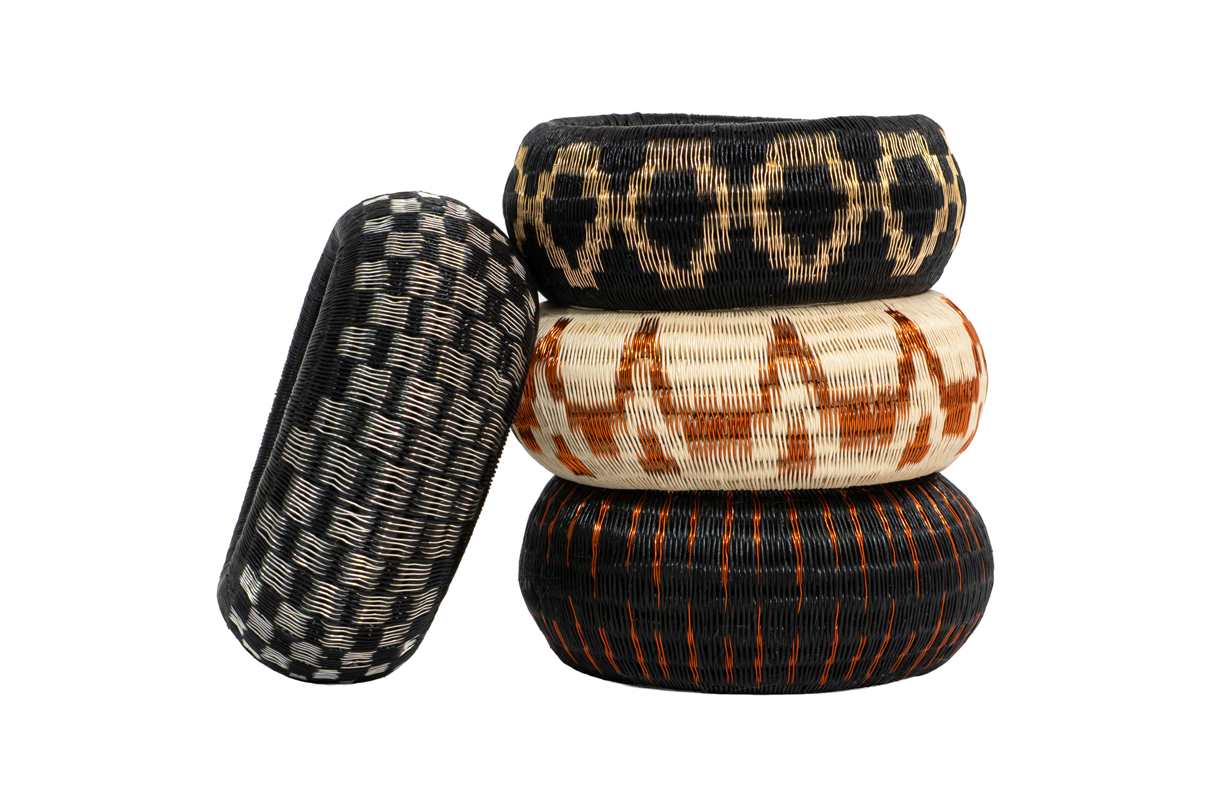  Brazalete en fibra de Werregue - Negro-  Plateado