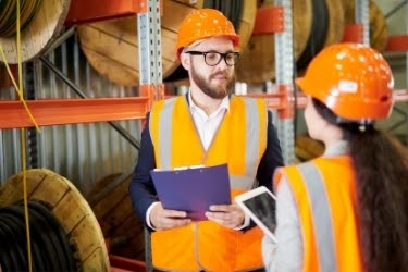 Man doing safety training in a warehouse