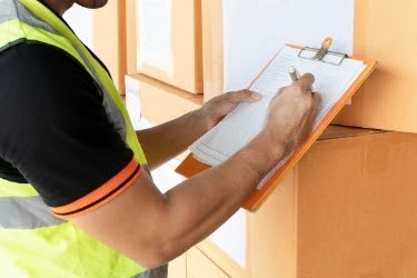 Man filling papers to process an order