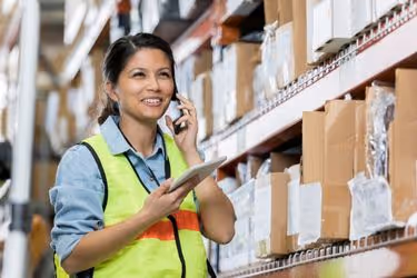 Warehouse worker answering the phone
