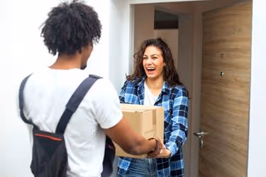 Woman happy to receive her package