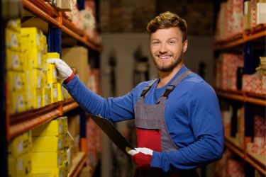 Man organizing a small inventory