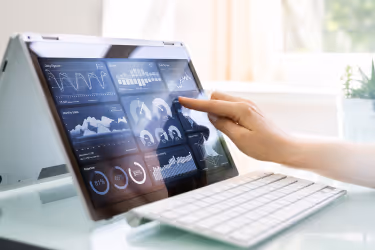 Computer showinh a dashboard with data