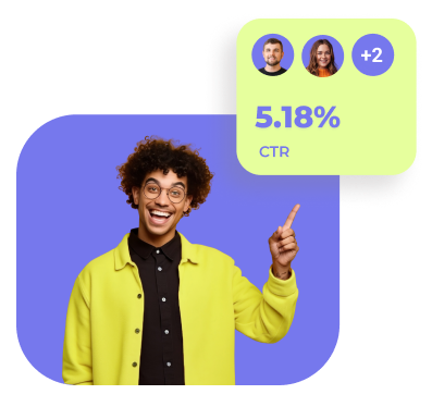 Excited man pointing at a 5.18% click-through rate