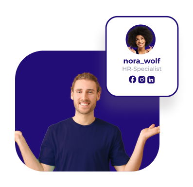 Smiling man next to an HR specialist profile card