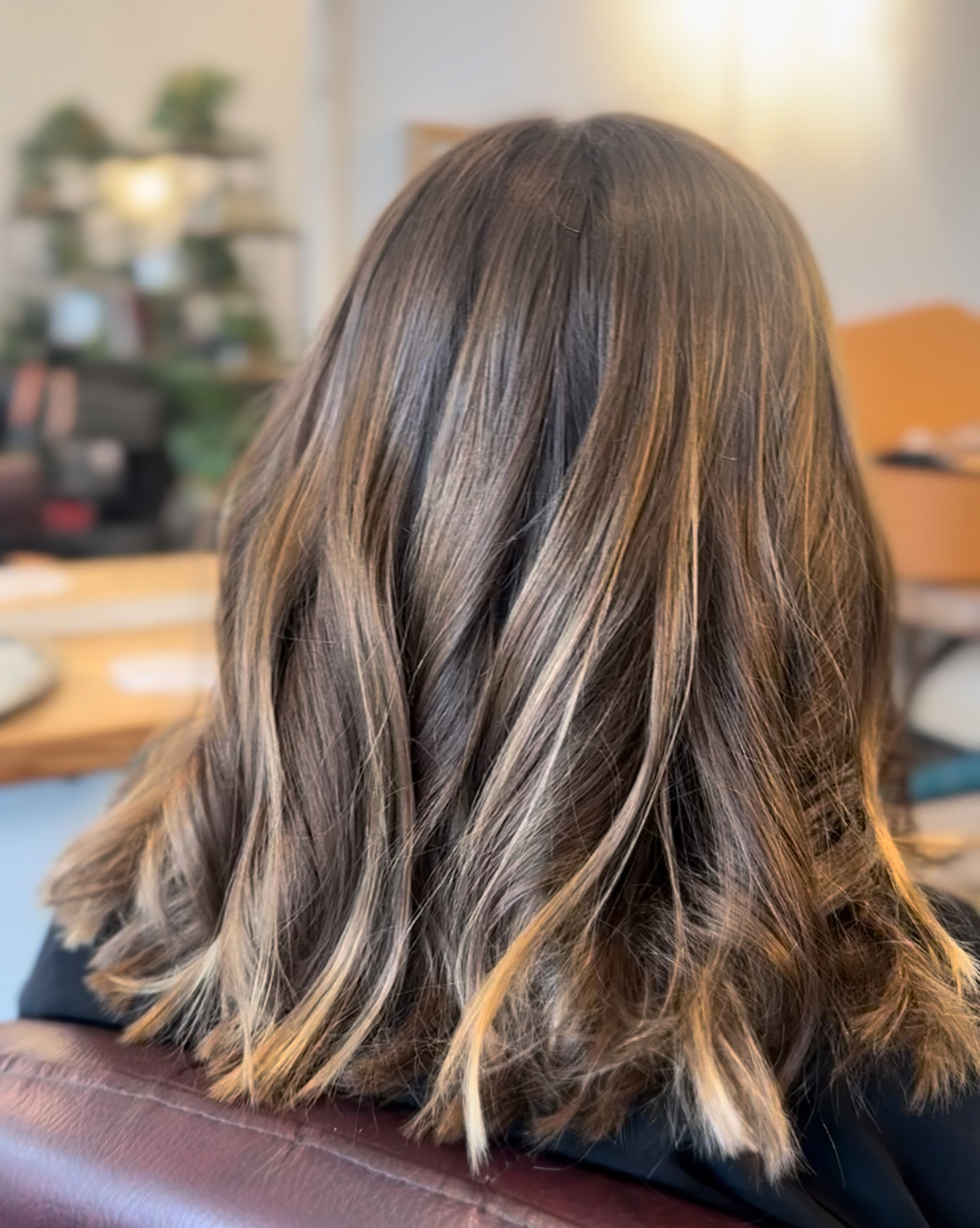 This gorgeous natural hair color, haircut & style by Monica