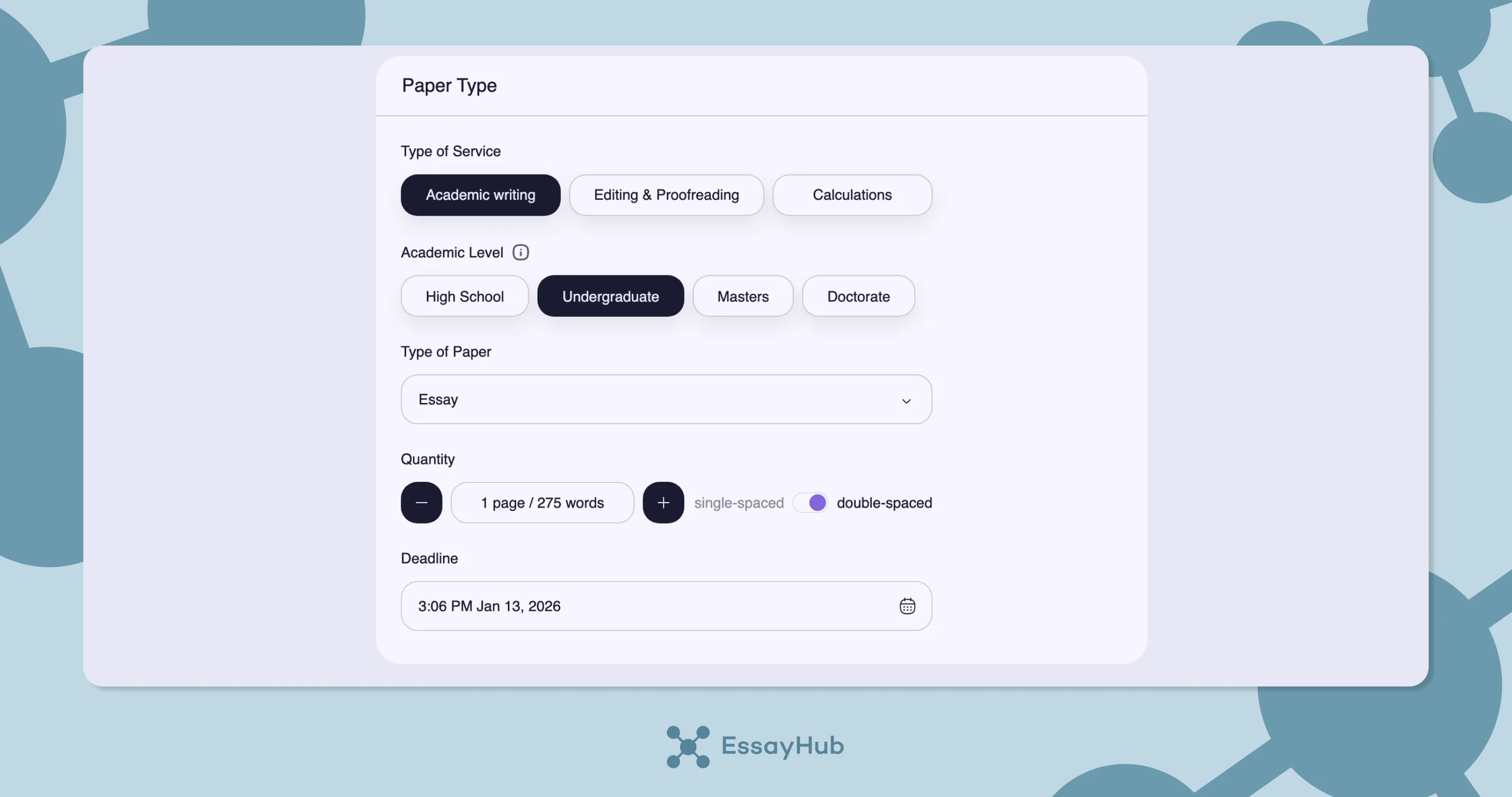 Ordering Process on EssayHub