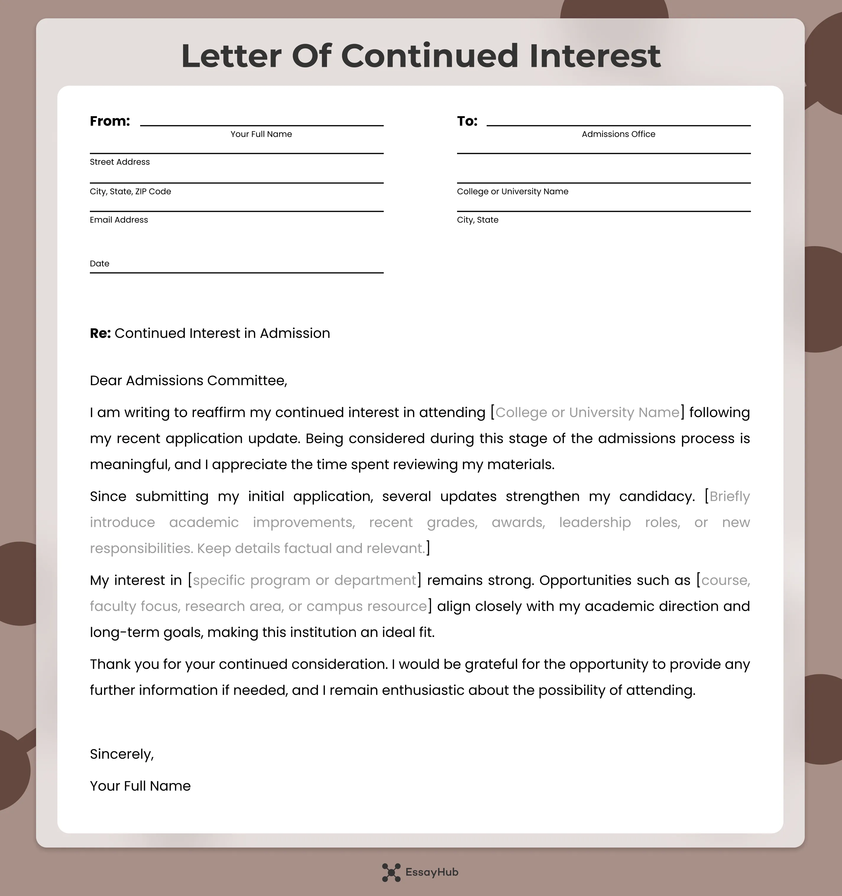Letter of Continued Interest Template