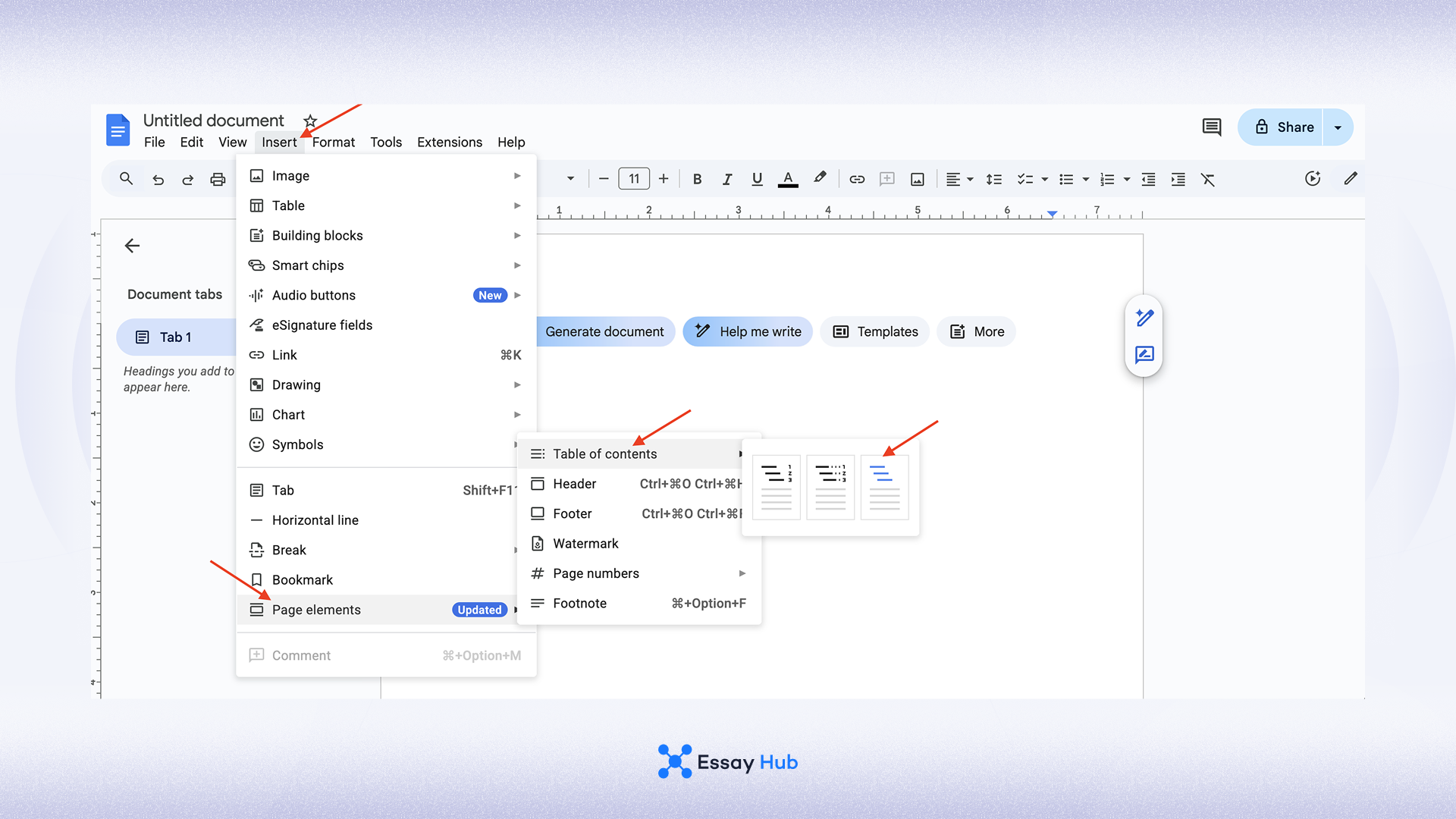 Table of contents for research paper in Google Docs