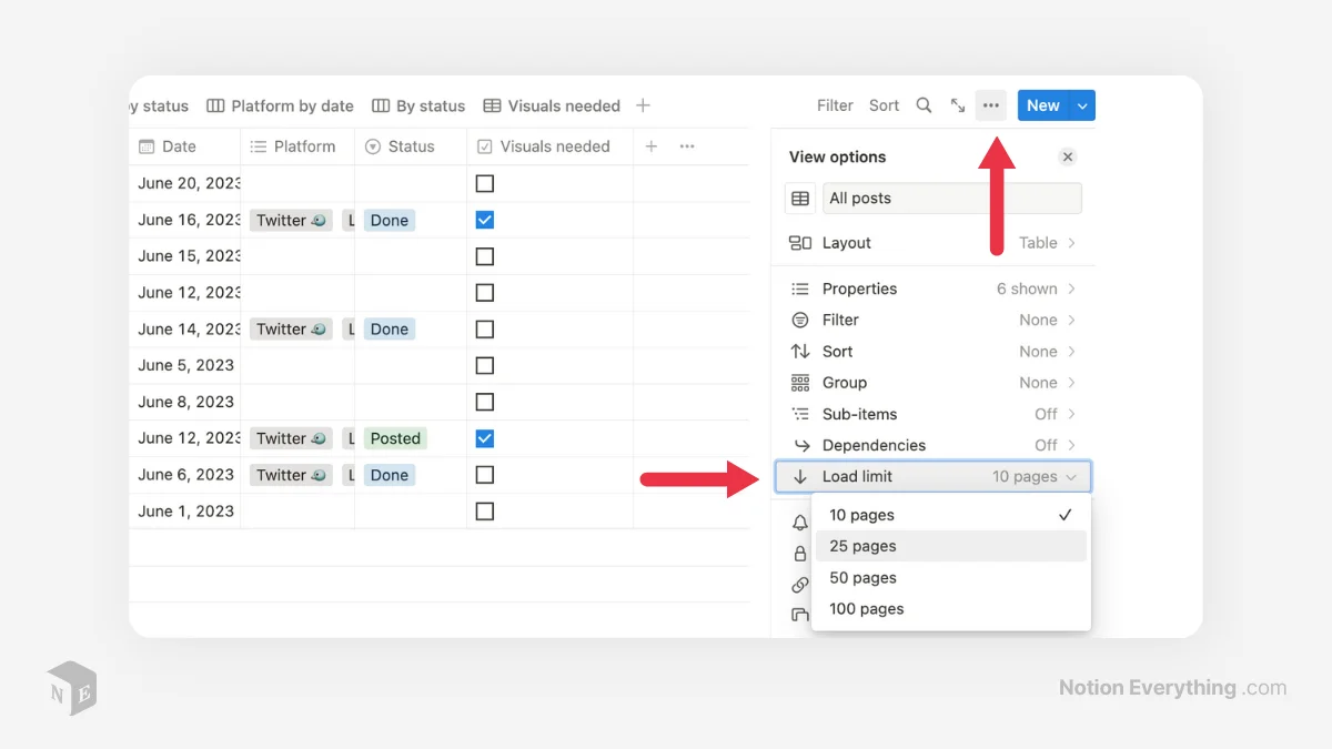 Load Limit for Databases in Notion