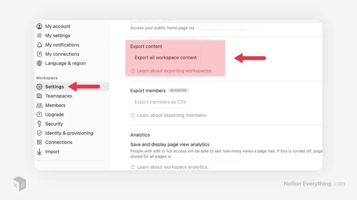 Export of Notion Workspace