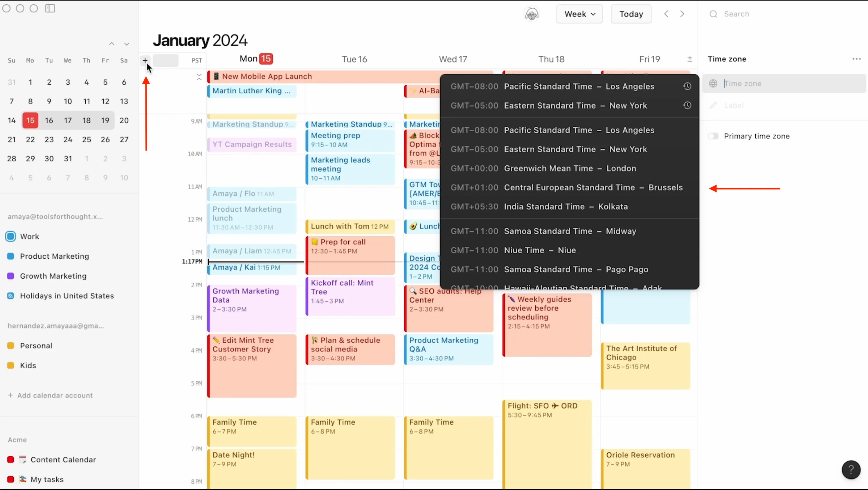 How to add a time zone in Notion Calendar