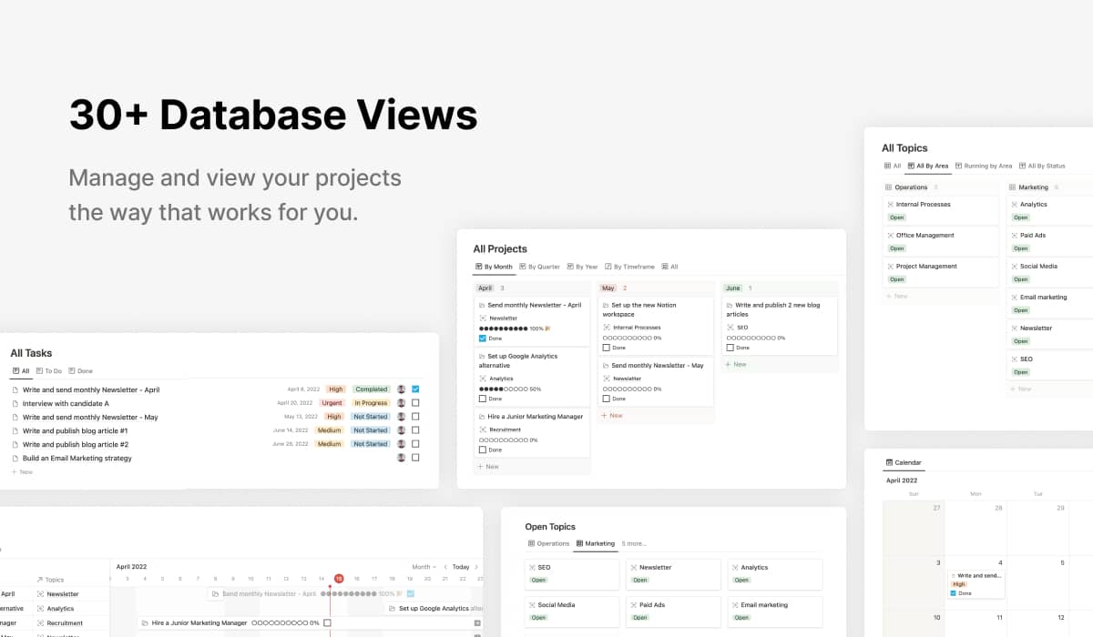 Notion database views for project management