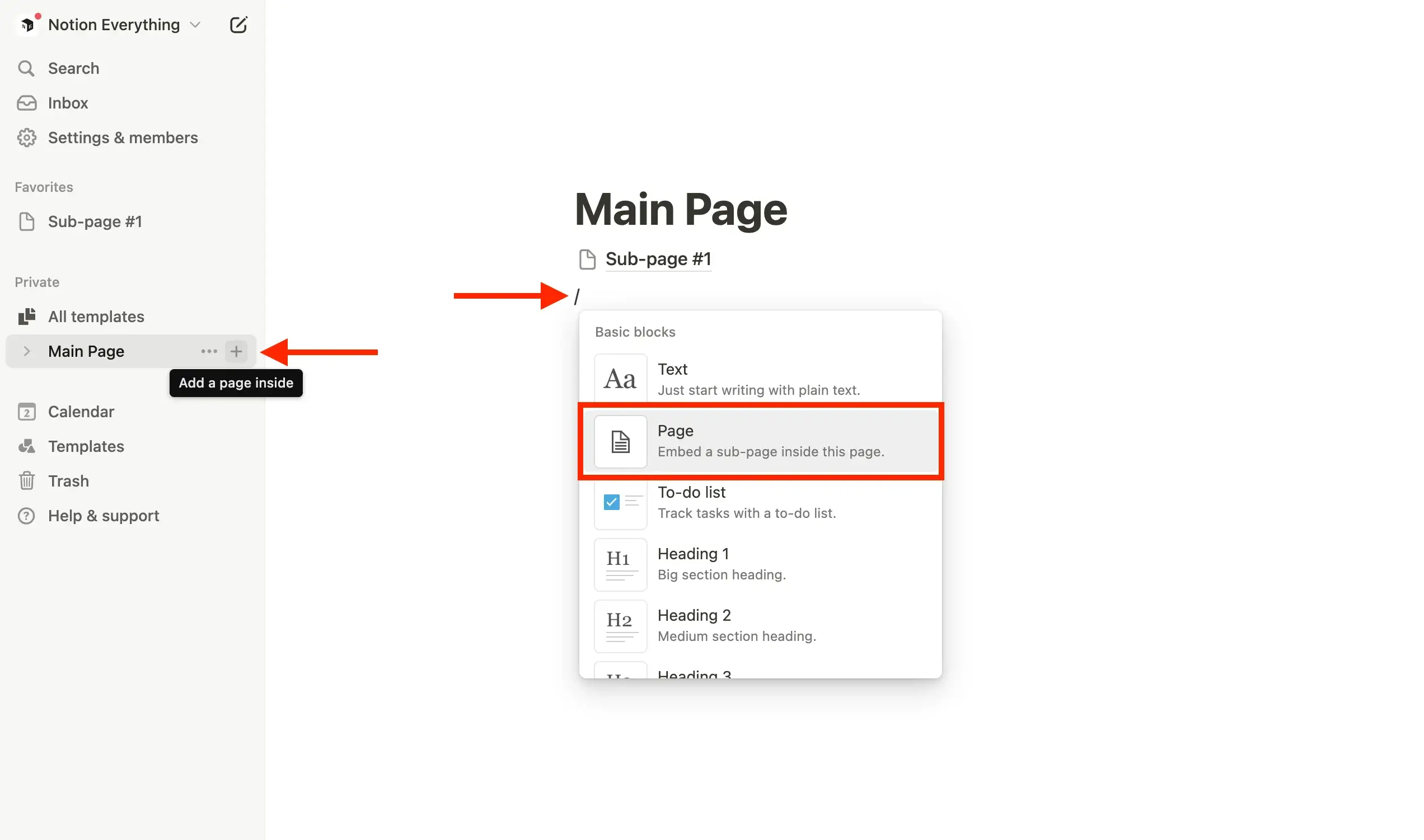 How to create a sub-page in Notion