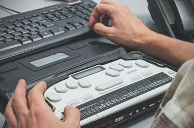 Man using accessibility testing device