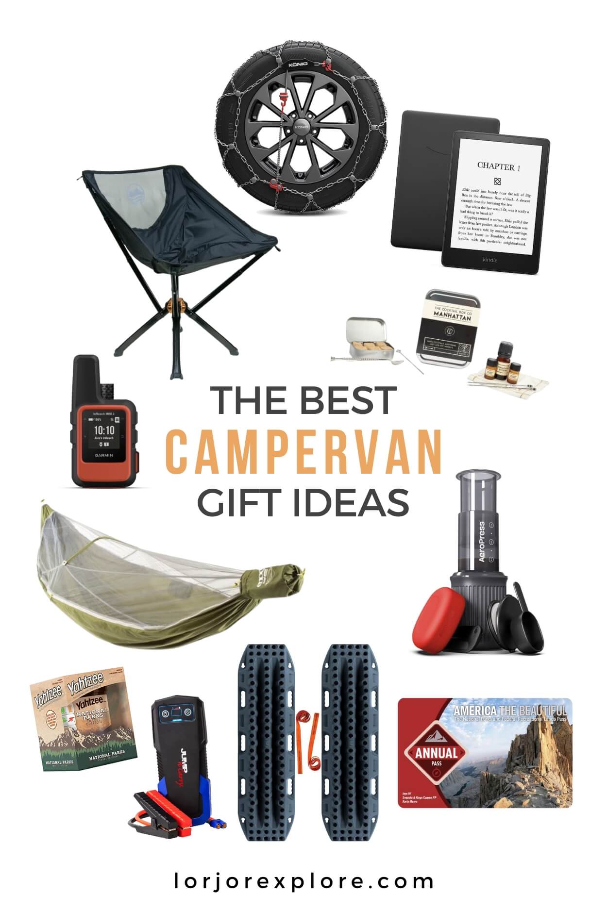 A collage of product images surrounding text that says 'The Best Campervan Gift Ideas'