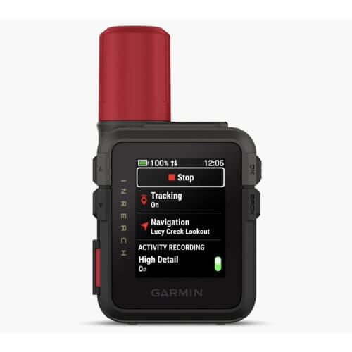 A Garmin inReach GPS device on display on a white background