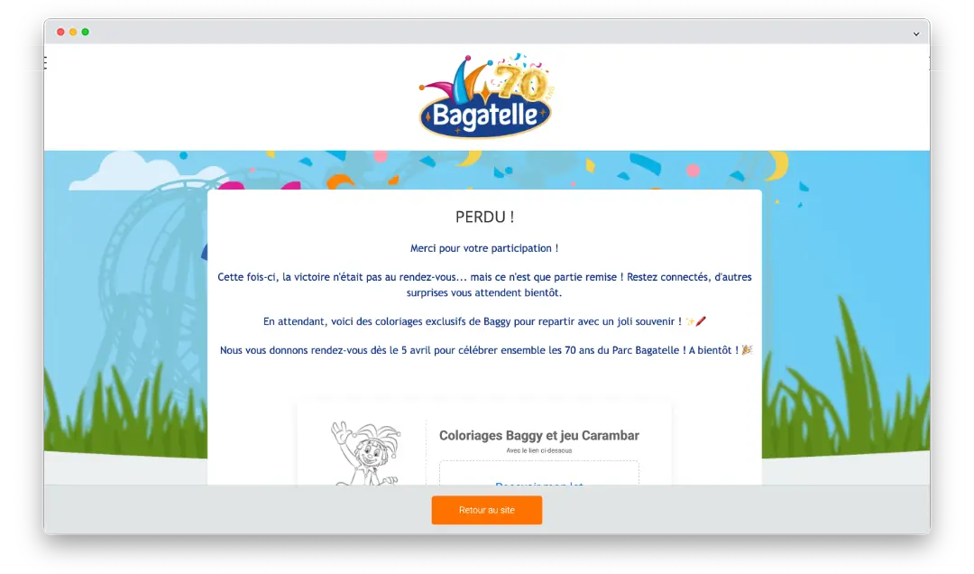 lot de consolation instant gagnant Bagatelle