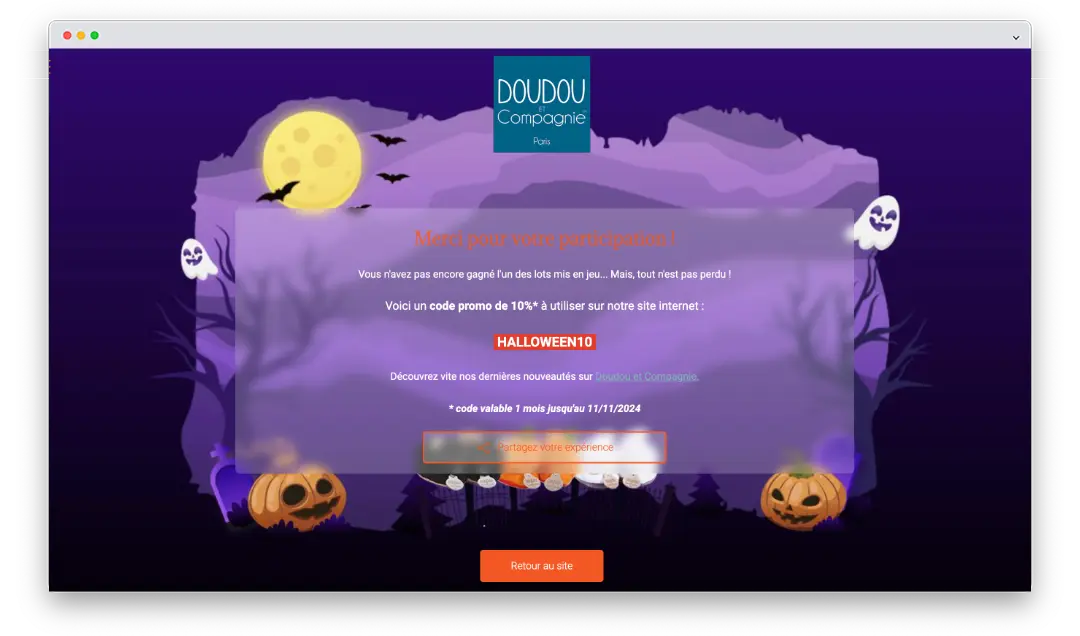 Le lot de consolution sympa de l'instant gagnant d'Halloween Doudou et Compagnie