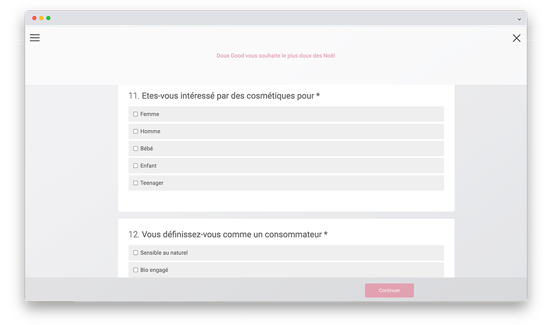 La segmentation client de Doux Good au moment de l'inscription à sa newsletter