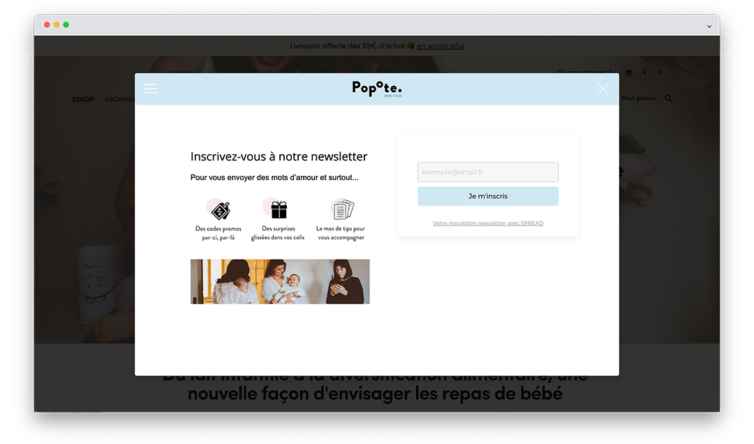 La promesse claire sur l'inscription à la newsletter de Popote