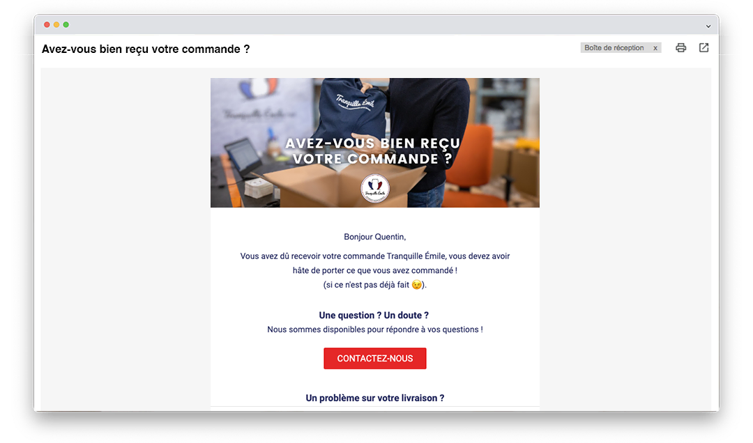 email post achat réception commande