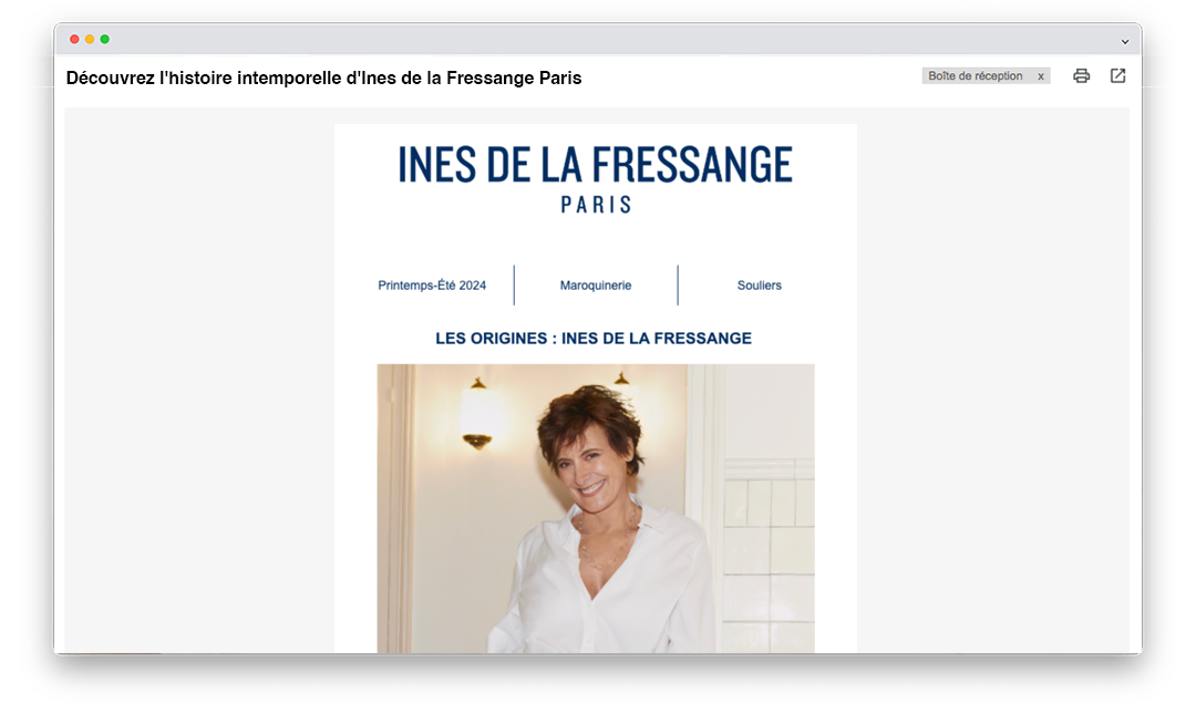 email de bienvenue Ines de la Fressange