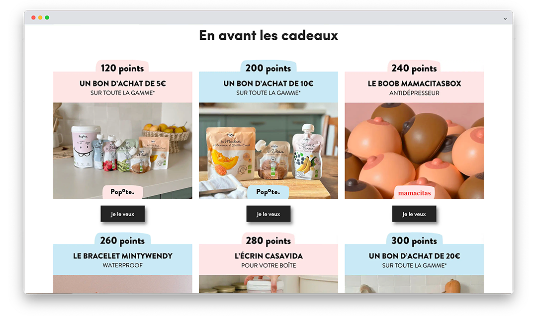catalogue de récompenses du programme de fidélité de Popote