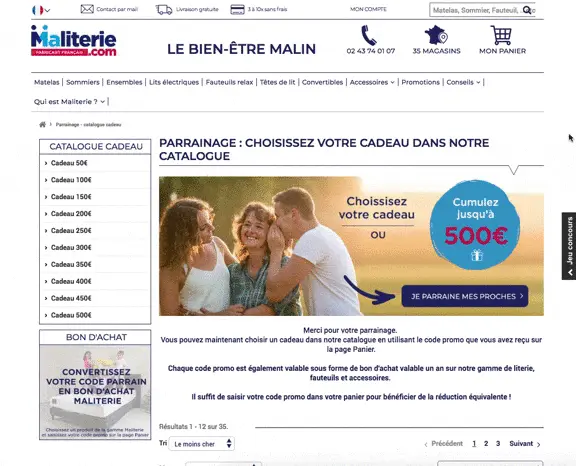 cagnotte de parrainage composée par Ma Literie