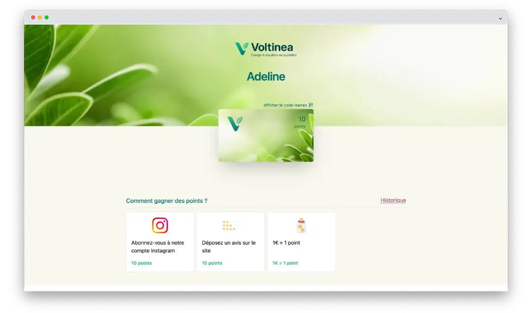 Programme de fidélité Voltinéa compléments alimentaires