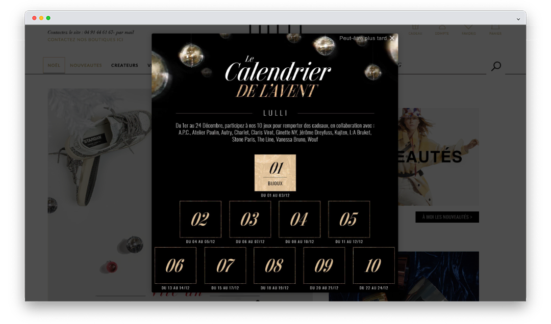 calendrier de l'avent lulli sur la toile