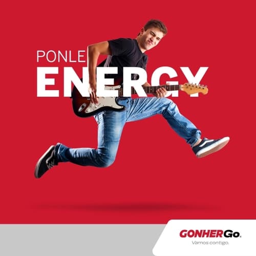 Publicación de Instagram con joven saltando con una guitarra y título que dice Ponle ENERGY.