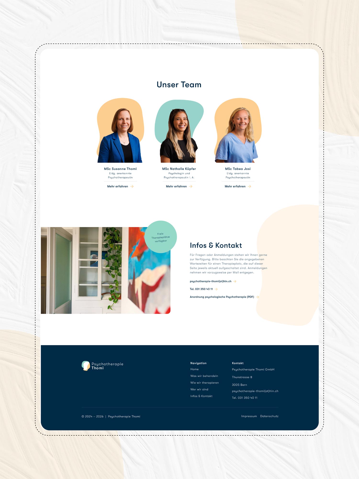 Weitere Ansicht Webseite für Psychotherapie Praxis in Bern von der Agentur Namo