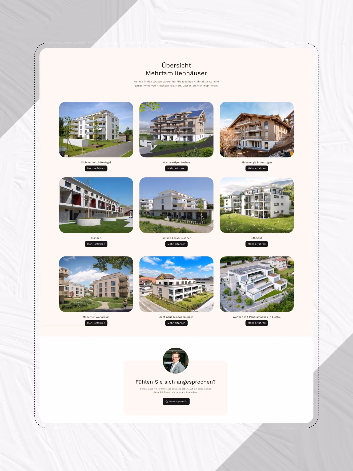 Weitere Ansicht Webseite für Immobilienfirma und Architekturbüro in Bern von der Agentur Namo