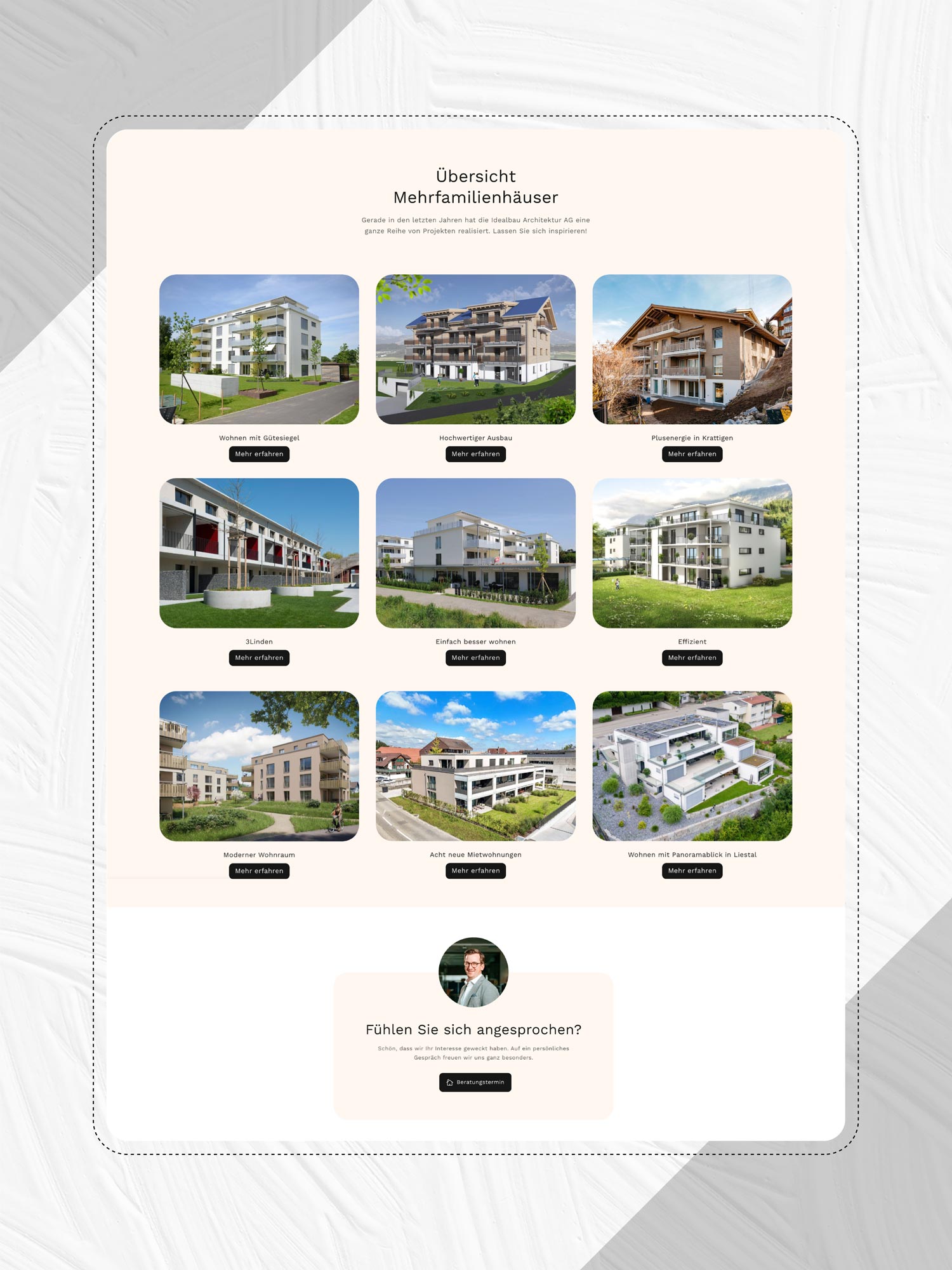 Weitere Ansicht Webseite für Immobilienfirma und Architekturbüro in Bern von der Agentur Namo