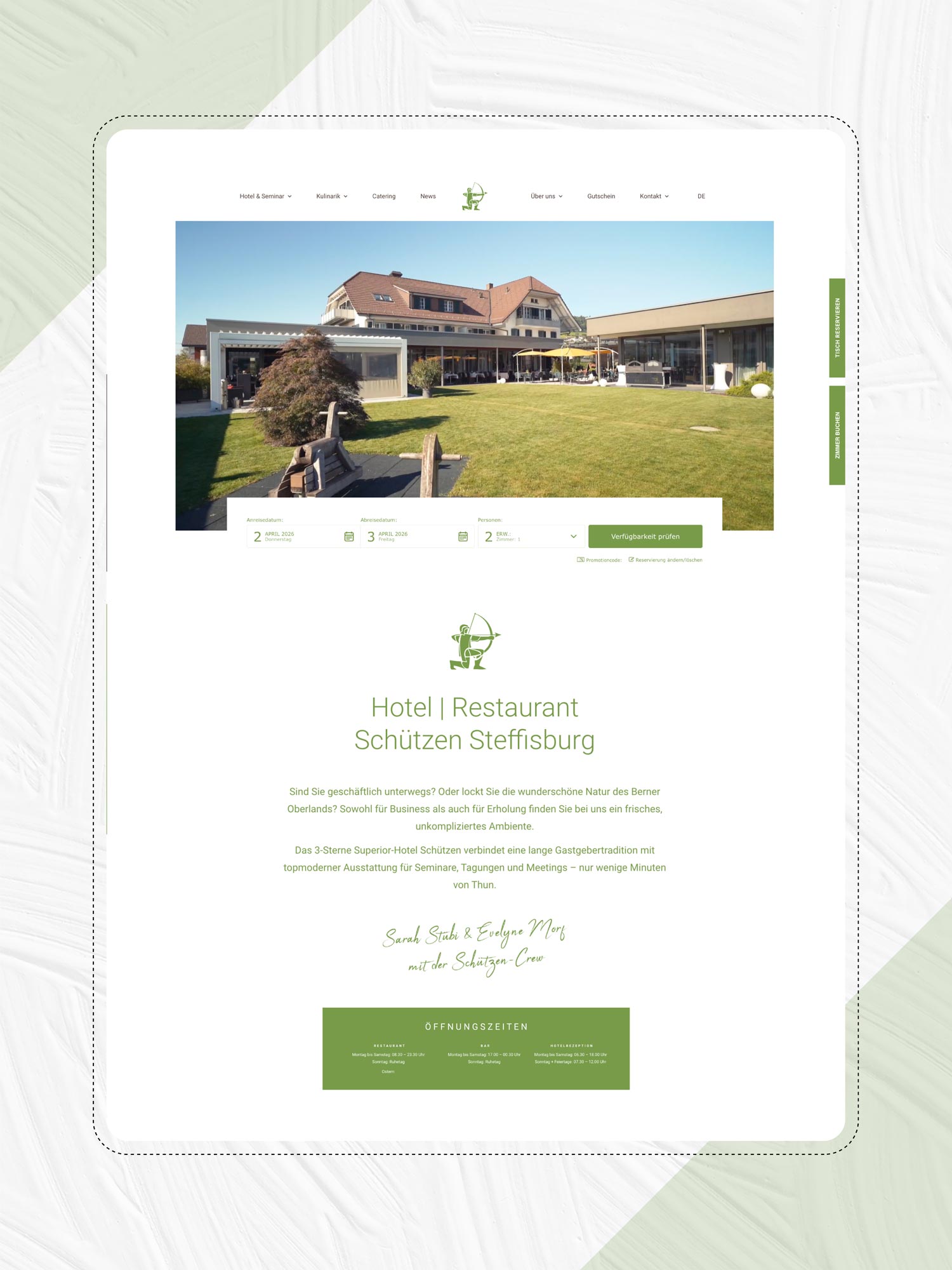 Webseite für Hotel und Restaurant in Bern von der Agentur Namo