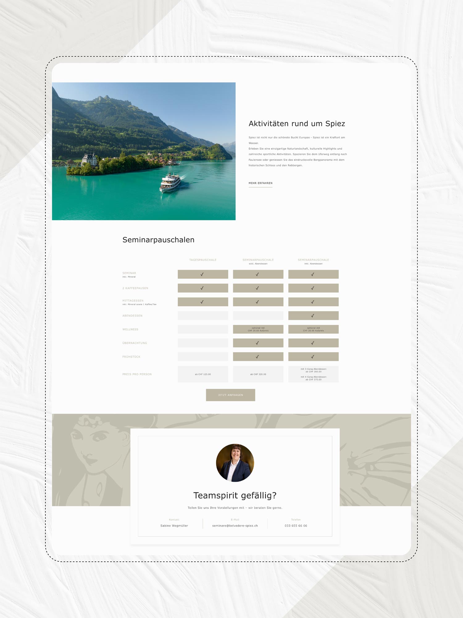 Weitere Ansicht Webseite für Hotel am Thunersee in Bern von der Agentur Namo