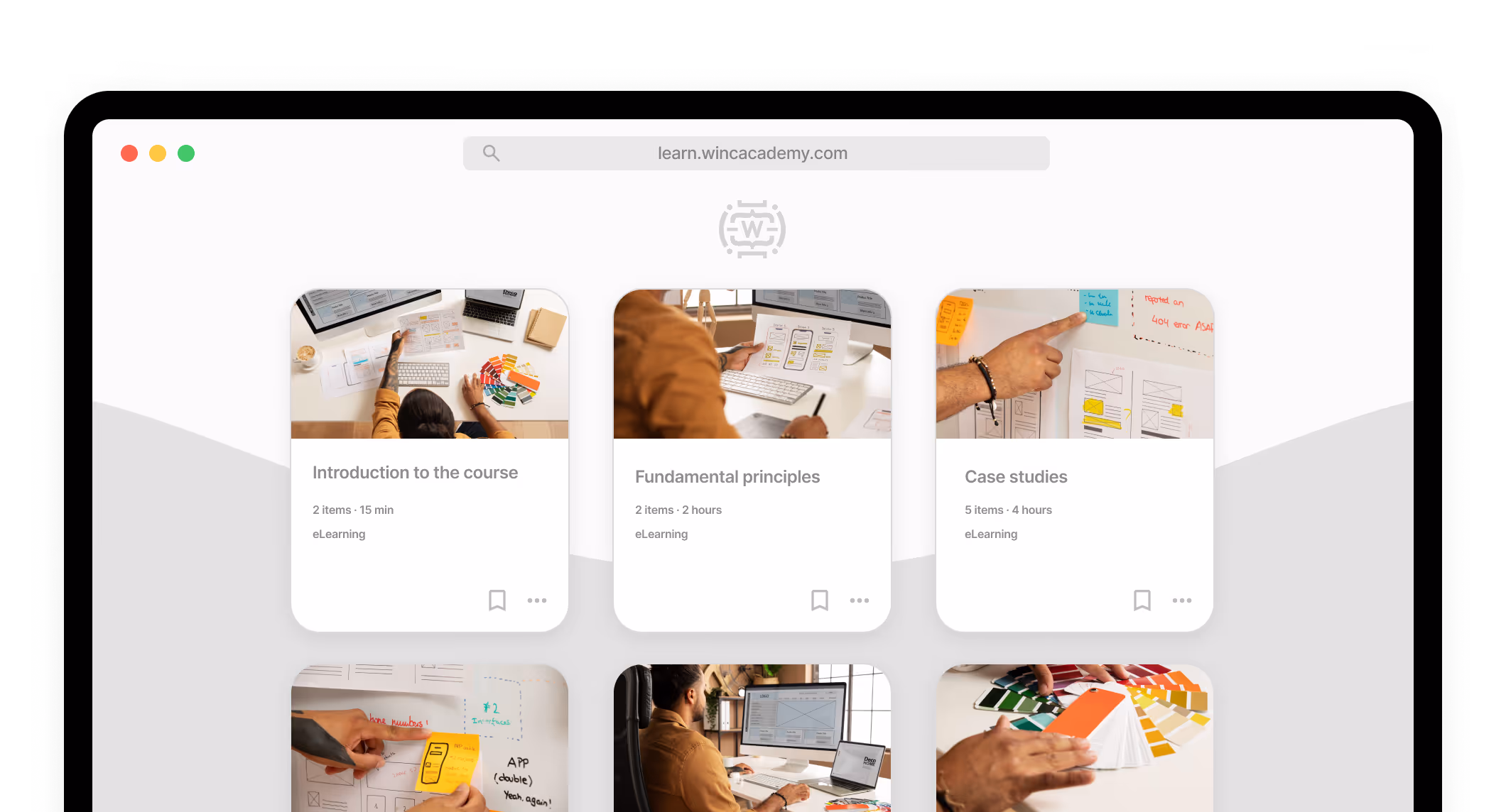 The Winc Academy online learning platform in a browser