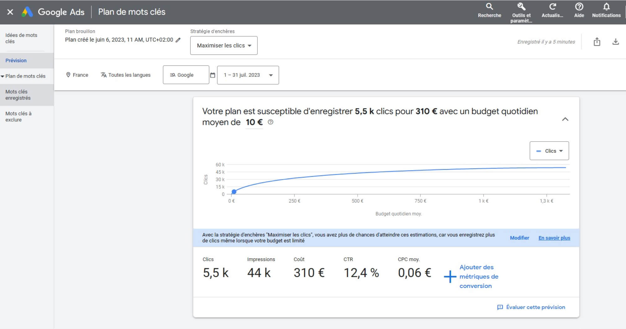 budget de la campagne et enchères