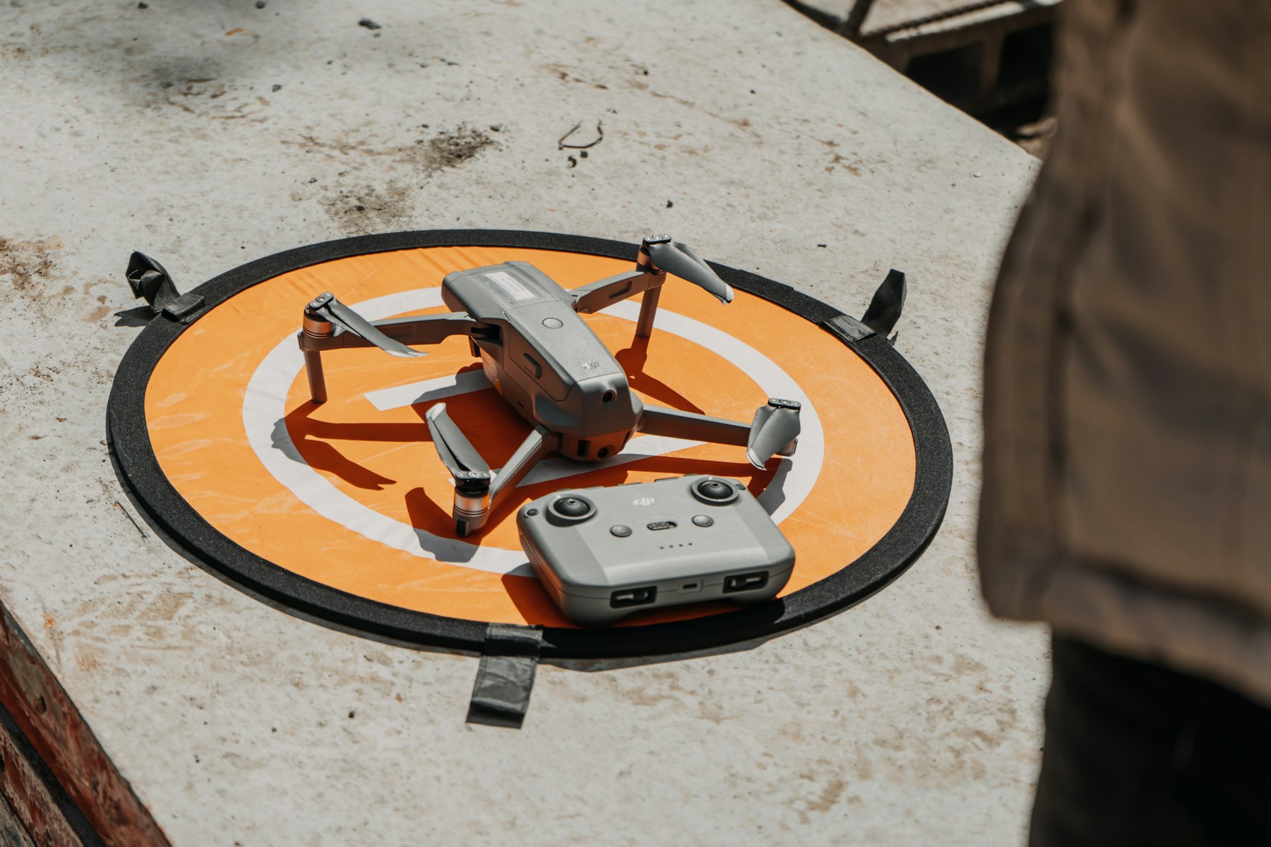 Drone on a landing pad before take-off