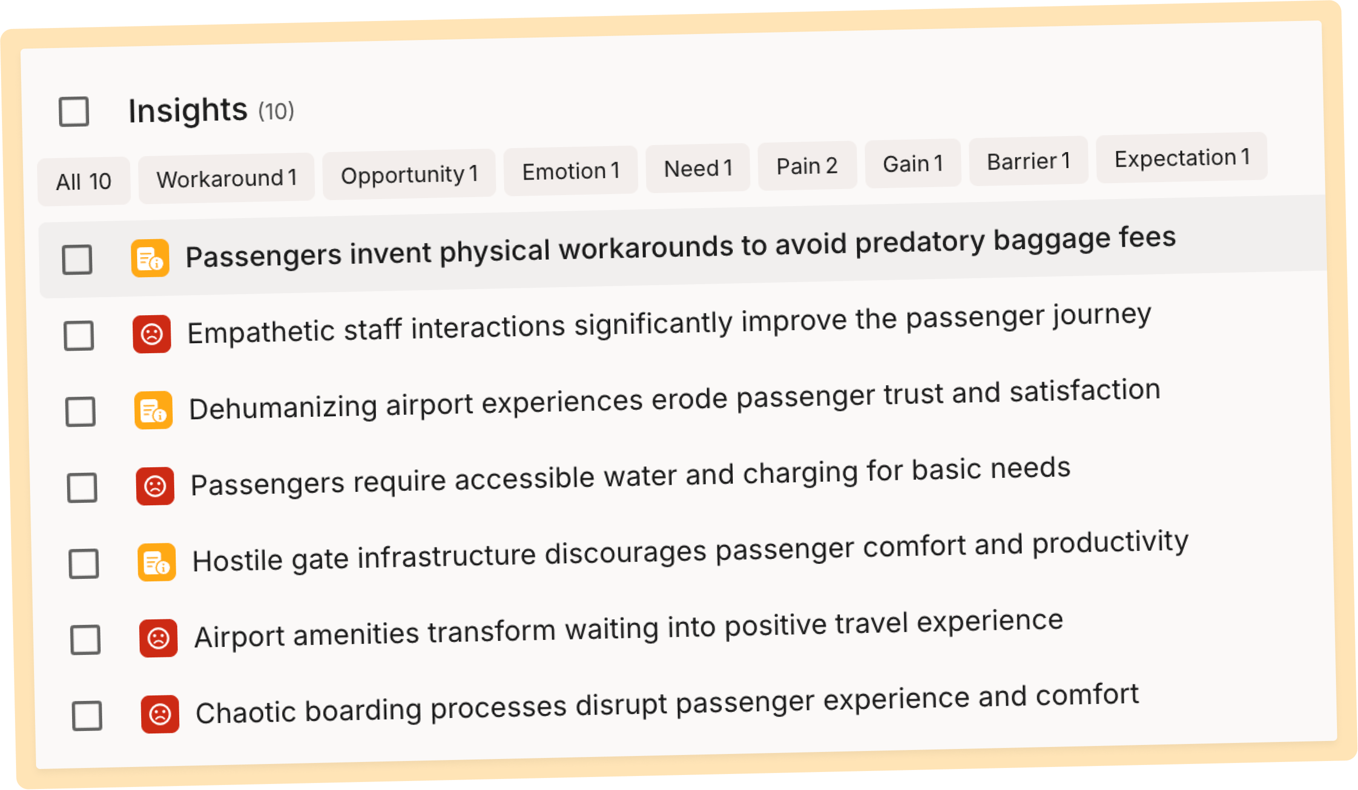AI-suggested research themes in Smaply with review, approve and edit controls