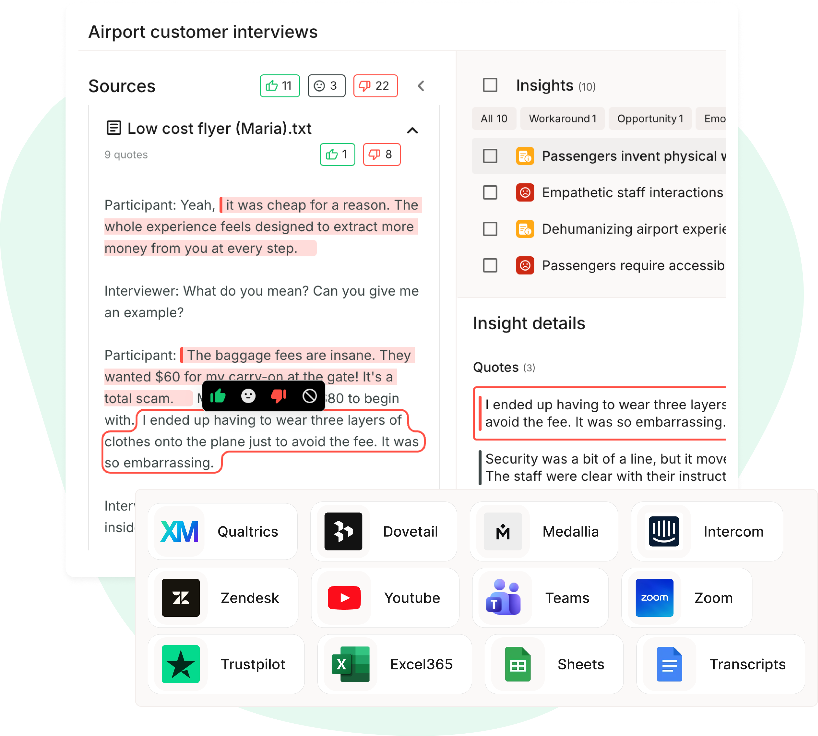 Smaply Research Hub: themed customer insights grounding portfolio items