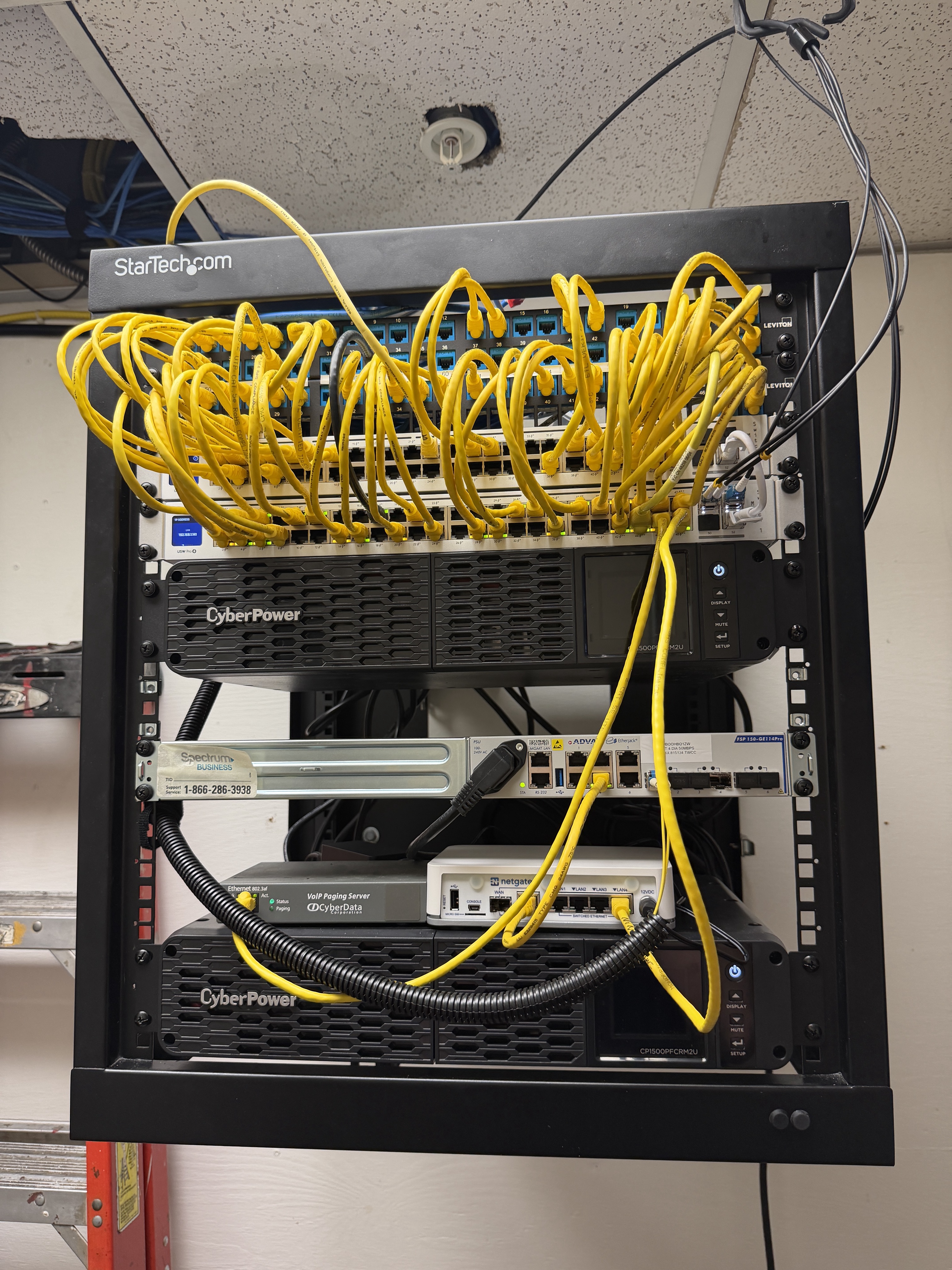 Completed business network rack with organized cabling and new networking equipment