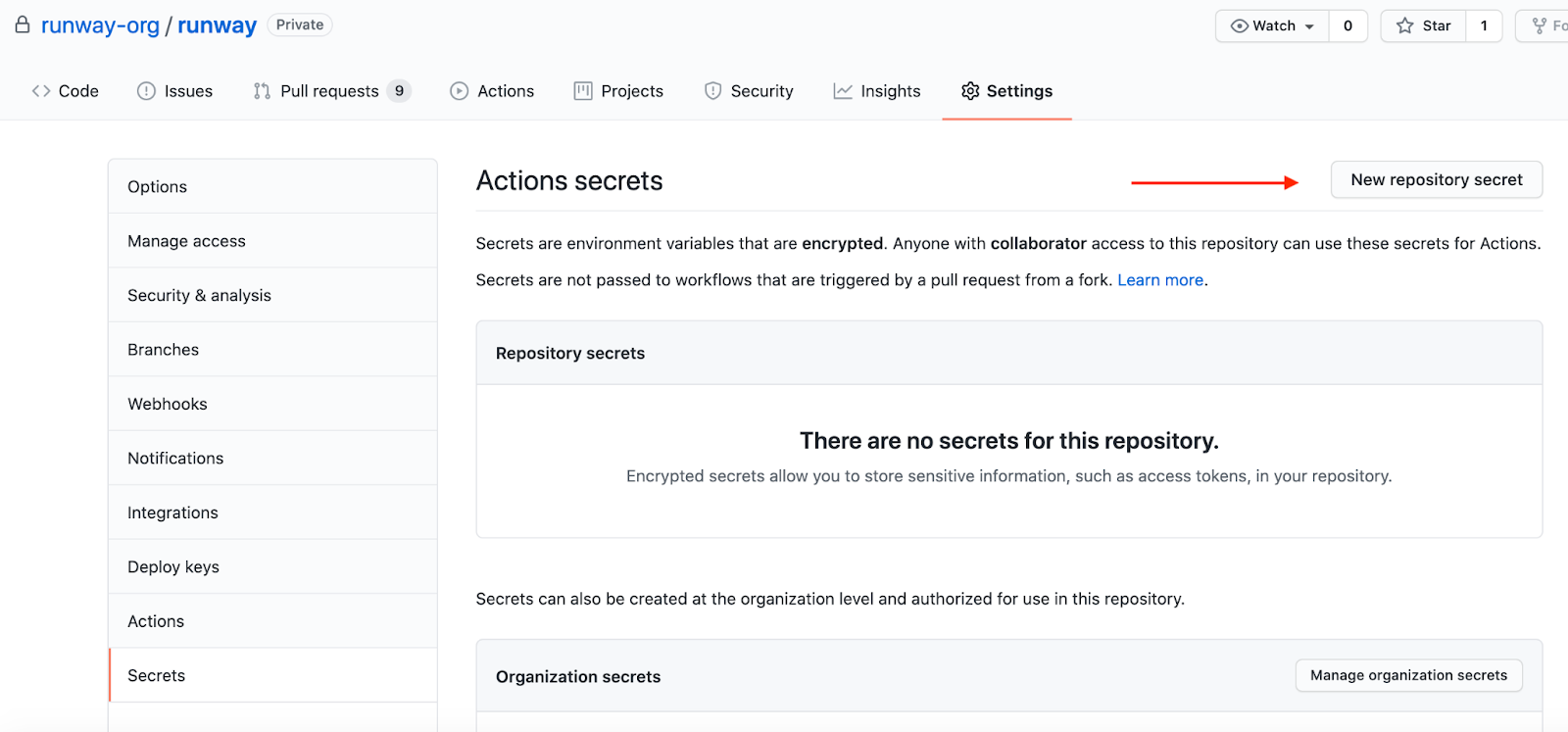 click "New repository secret"
