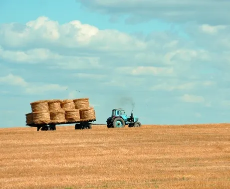 tractor pulling straw bales