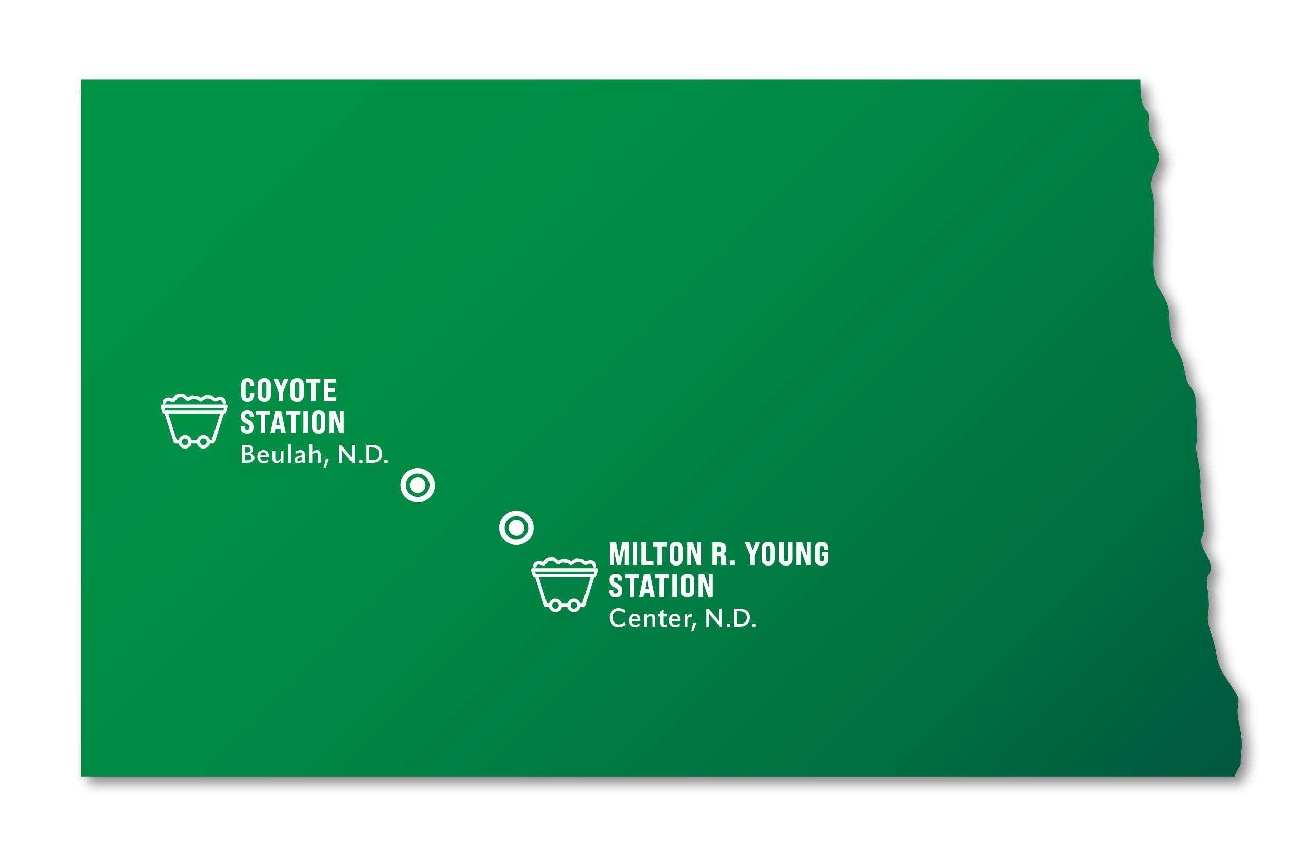 Map of Minnkota's coal-fired generation at the Milton R. Young Station and the Coyote Station.