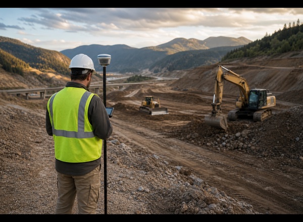 Surveyor working on a construction site