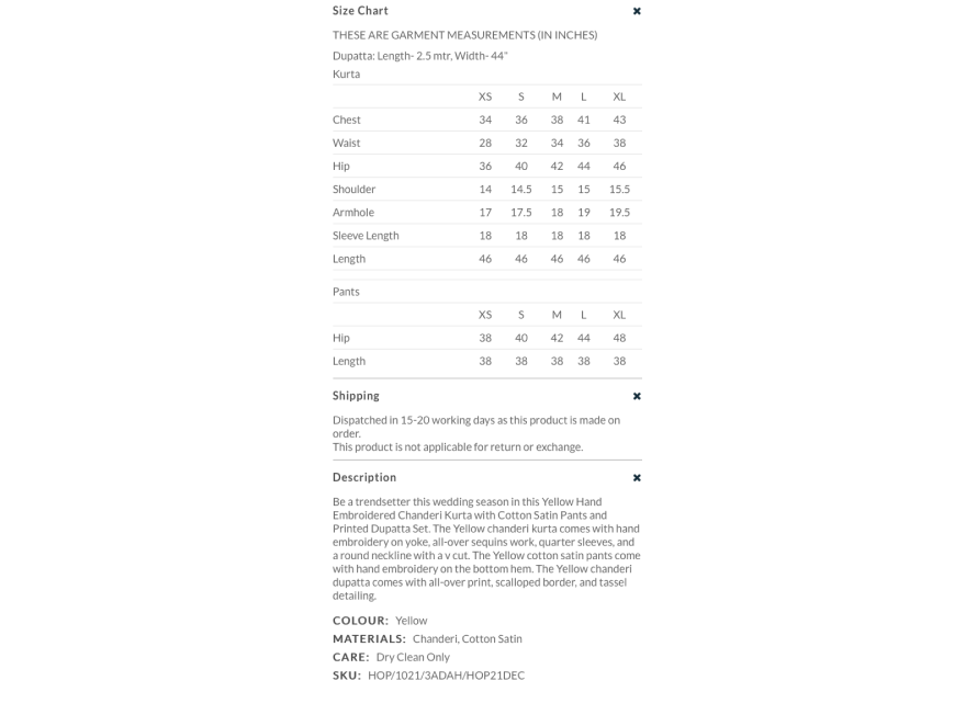 The loom's dynamic size chart
